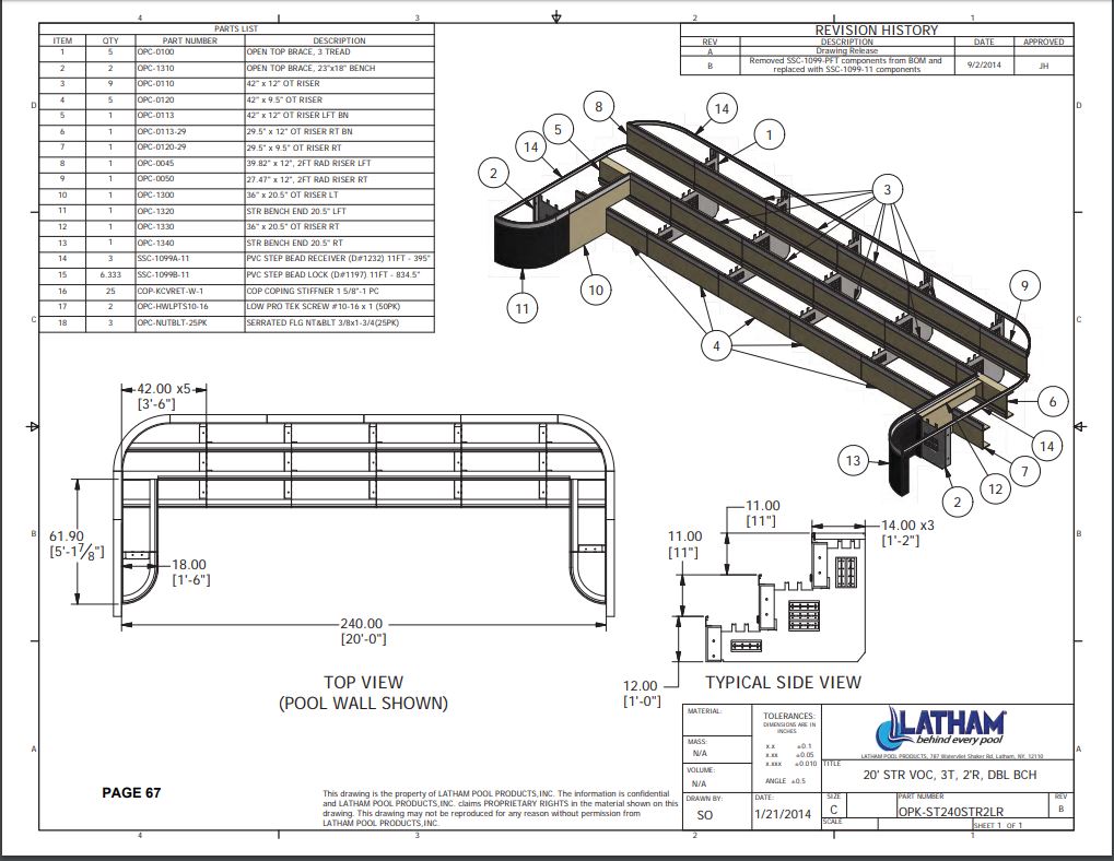 20' Straight Step Polymer 2'R 3-Tread w/ Double Bench